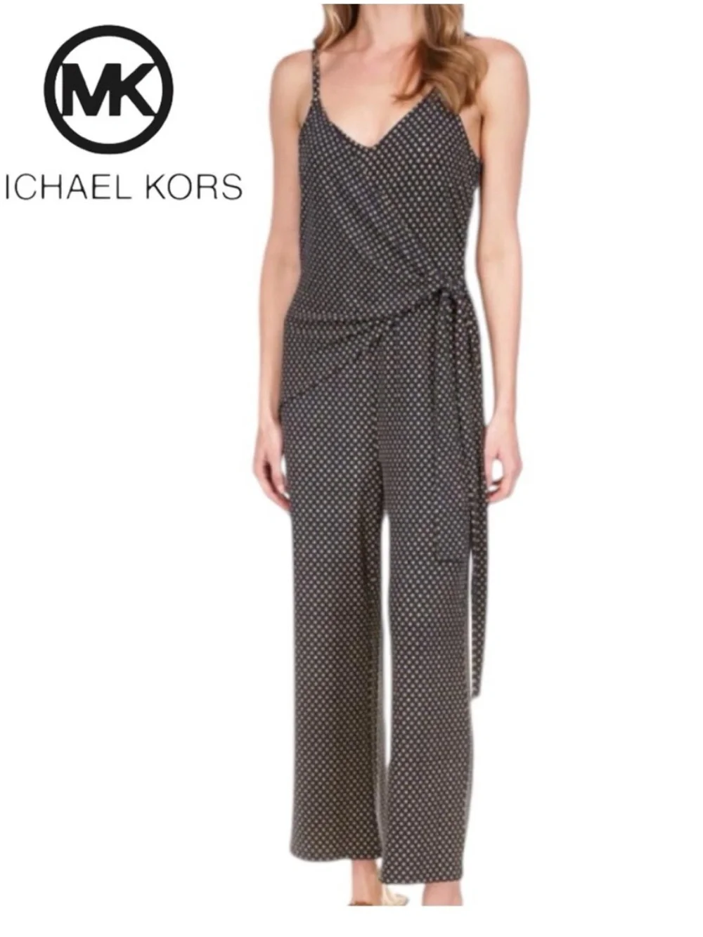 MICHAEL MICHAEL KORS Midnight blue gold Printed Side-Tie Sleeveless Jumpsuit NWT